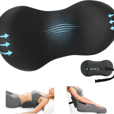 SweetSlubr Lumbar Support Pillow for Office Chair - Memory Foam Lumbar Pillow with Detachable Strap & Breathable Cover, Ergonomic Back Support for Office Chair, Car Seat Cushion, Bed Rest (Black)